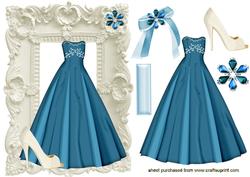 Pretty Ballgown with Shoe in White Ornate Frame