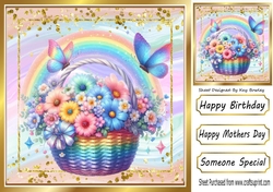 Pretty Glitter Butterflies With Floral Basket With  Rainbow 8x8 