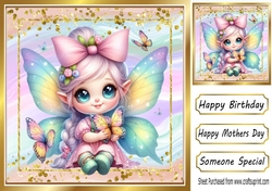 Pretty Glitter Rainbow Butterfly Girl Gnome 8x8 Card