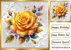 Gold Glitter Rose Silver Gold With Lace 8X8 Card