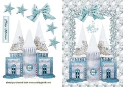 Christmas Snow House in Holly Frame
