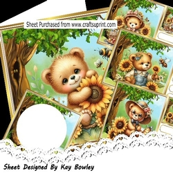 4 Lovely Teddy Bears With Sunflowers With Woodlands 8x8 Mini Kit