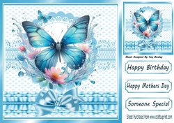 Pretty Blue Butterfly In Ornate 8x8 Frame With Satin Bow (ONE)