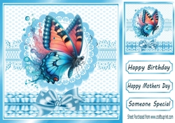Pretty Blue Butterfly In Ornate 8x8 Frame With Satin Bow (TWO)