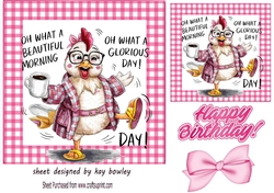 Pink Gingham 7X7 Card With Funny Chicken Quote (THREE)
