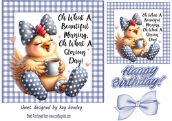 Grey Gingham 7X7 Card Front With Cheeky Chicken (ONE)