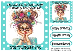 TAKING A SICKIE Woman With Caption In Turq Polkadot 8X8 Frame