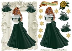 Elegant Lady in Green Velvet Dress in Ornate Frame