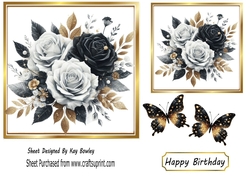 Lovely Black/White Roses With Butterflies 7x7