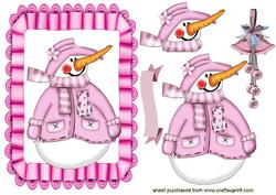 Cute Snowman in Pink with Carrot Nose