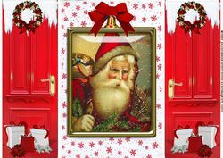 Lovely Vintage Santa in Glass Frame, Gatefold