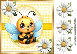 White Daisies With Yellow Gingham Bumble Bee 8x8 (THREE)