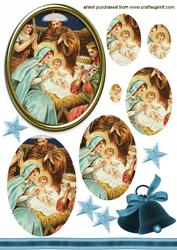 Beautiful Nativity Scene in Glass Frame,oval Pyramids