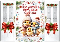 Lovely Christmas Gate Fold Card With Little Chicks Red Bows (FOUR)
