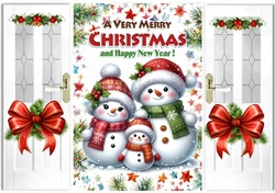 Lovely Christmas Gate Fold Card With Cute Snowmen Red Bows (One)