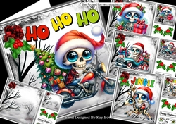 4 Christmas Gothic Santas With Holly 8x8 Card Fronts Mini Kit