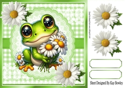 Cute Frog With Daisies Card Front Green Gingham 8X8 Frame (THREE)