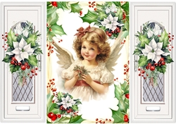 Pretty Christmas Vintage Angel With White Poinsettias Gate Fold (FOUR)