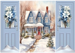 Pretty Christmas Scene,Snow House Blue Gate Fold (ONE)