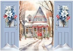 Pretty Christmas Scene,Snow House Blue Gate Fold (TWO)