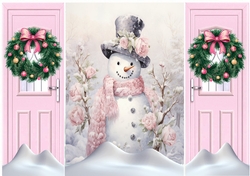 Pink Gate Fold, With Wreaths With Cute Snowman One