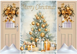 Beige Gate Fold With Gold Flowers With A Christmas Tree