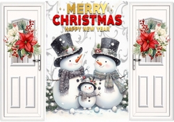 White Gate Fold With Red/White Poinsettias And Snowmen Family