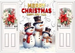 White Gate Fold And Red/White Poinsettias With Lovely Snowman Family