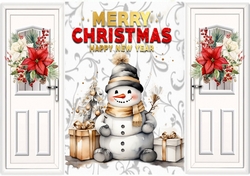 White Gate Fold And Red/White Poinsettias With Snowman/Tree