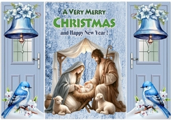  Nativity Scene WIth Blue Birds & Bells Gate fold