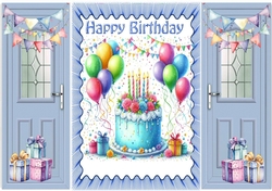 Birthday Cake With Balloons Blue Gatefold (THREE)
