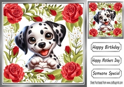 Pretty 8x8 Frame Of Red Roses With Puppy Making A Heart (TWO)