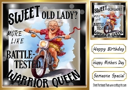 Lovely Glam Gran Bike Warrior 8x8 Card