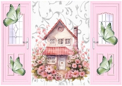 Pretty Pink Gatefold With Butterflies & Cottage (THREE)