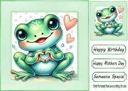 Green Dot 8x8 Frames Card Fronts With Frog (FOUR)