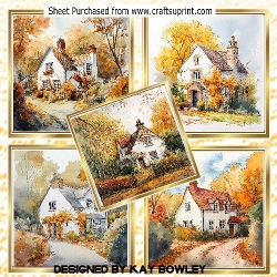 5 Autumn Cottages With Flowers 8X8 Card Fronts