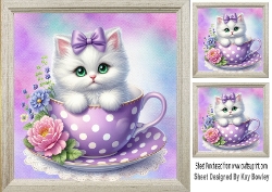 Cute White Kitty With Purple Bow 8X8 Toppers