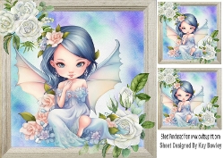 Pretty Fairy In Blue With White Roses 8X8 Card Front (FOUR)