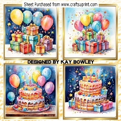 4 Lovely Party Time Cakes & Balloons 8x8 Card Fronts Mini Kit