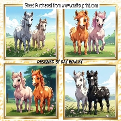 4 Pretty Horses/Foals 8x8 Card Fronts Mini Kit