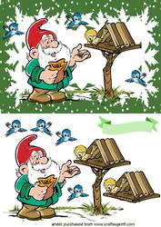Loveable Little Gnome Feeding the Birds