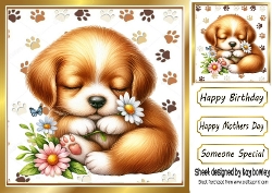 Cute Sleeping Puppy With Daisies 8x8 (ONE)