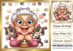 Cartoon Crazy Cat Lady With Paw Prints 8X8 (ONE)