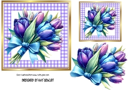Pretty Rainbow Tulips In 7X7 Purple Gingham Frame (ONE)