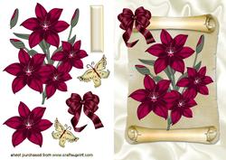 Dark Red Flowers, on a Scroll