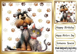 Funny Dog And Cat  With Paw Prints 8X8 (TWO)