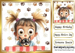 Cartoon Girl With Puppy Paw Prints 8x8 (ONE)