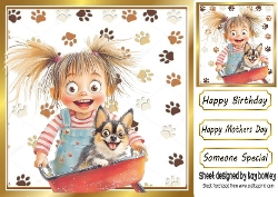 Cartoon Girl With Puppy Paw Prints 8x8 (TWO)