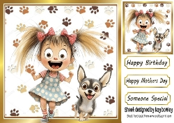 Cartoon Girl With Puppy Paw Prints 8x8 (THREE)