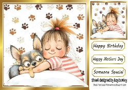 Cartoon Girl With Puppy Paw Prints 8x8 (FOUR)
